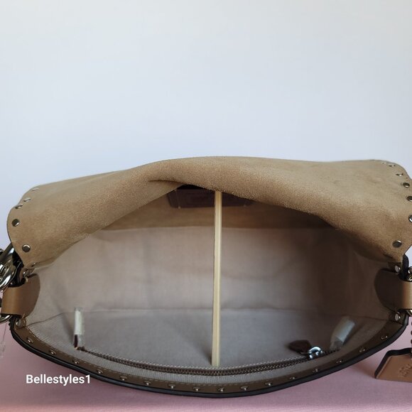 COACH Tabby Soft Suede & Leather Shoulder Bag With Rivets And Tooling- Peanut⭐ - Picture 14 of 16